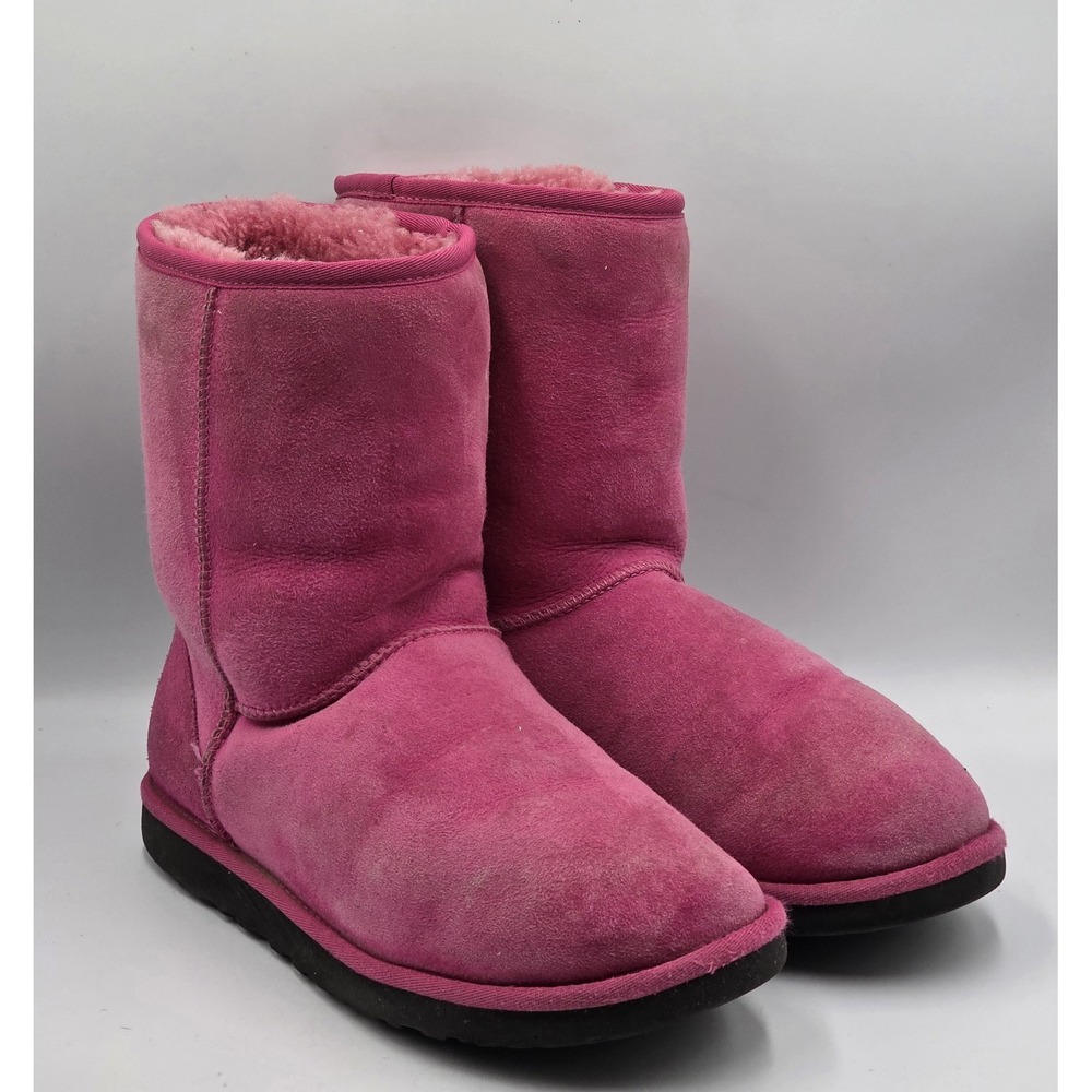 UGG Classic Short Boots Women's 9 Hot Pink Fuchsia Suede Sheepskin Lined